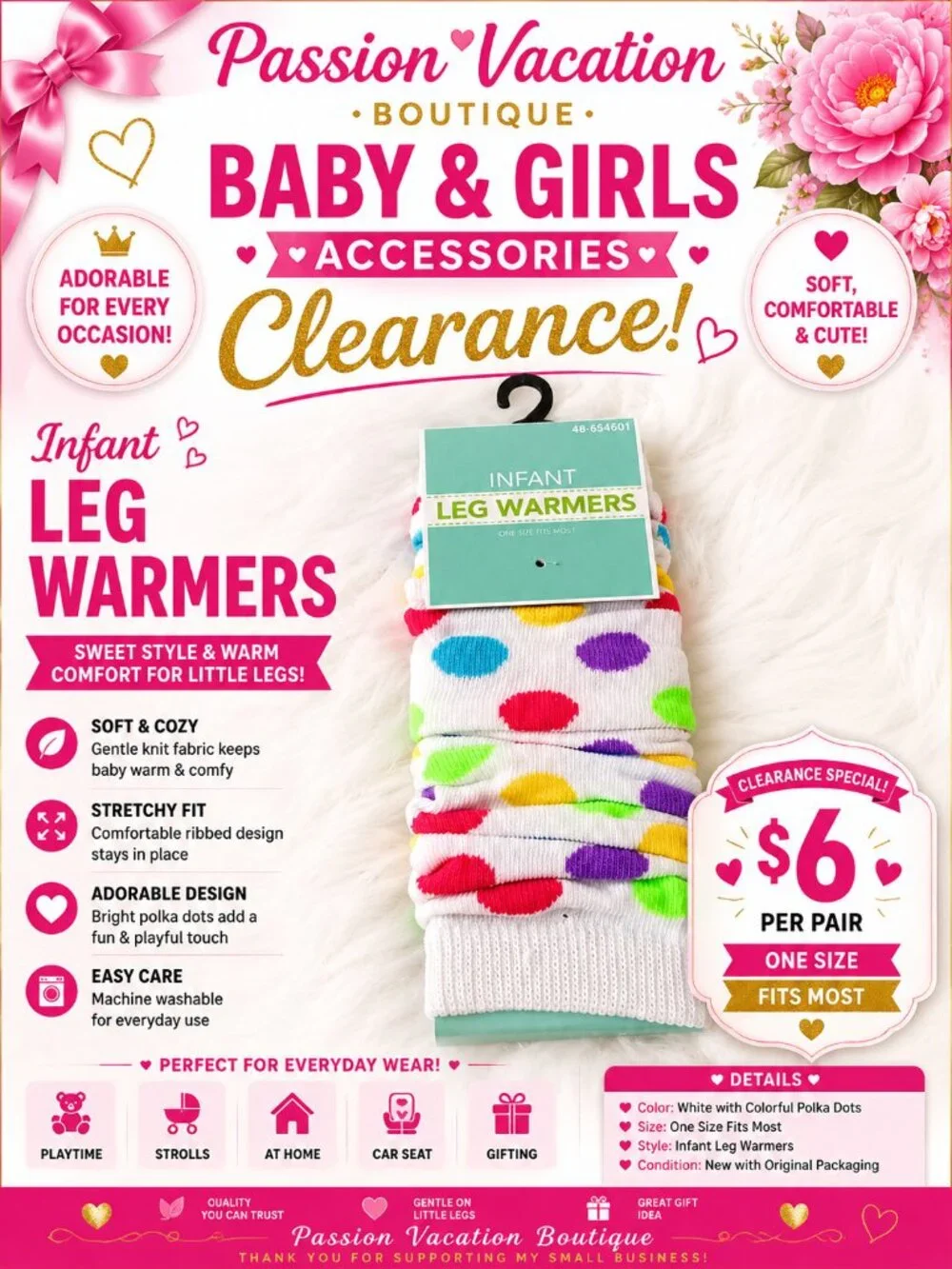 Infant Colorful Polka Dot Leg Warmers | Baby Girl One Size | New